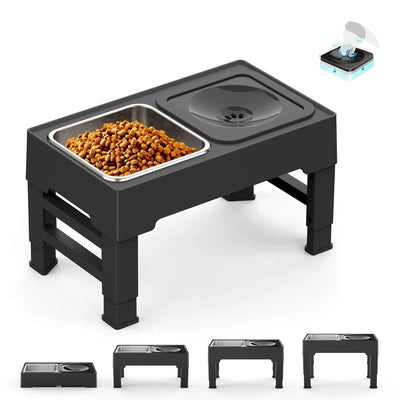 Elevated mess-free raised dog bowls with adjustable height, slow feeder and splash-proof water bowl for medium to large dogs
