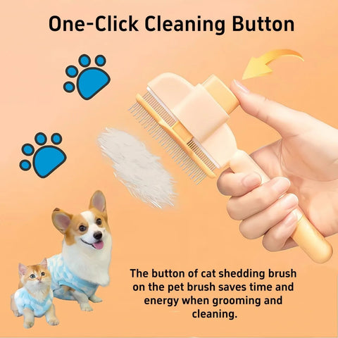 Pet Hair & Flea Comb with one-click self-cleaning button for easy fur removal and grooming on cats and dogs