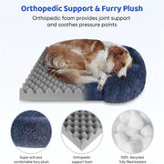 Soft dog sofa bed with orthopedic foam and furry plush for joint support and comfort