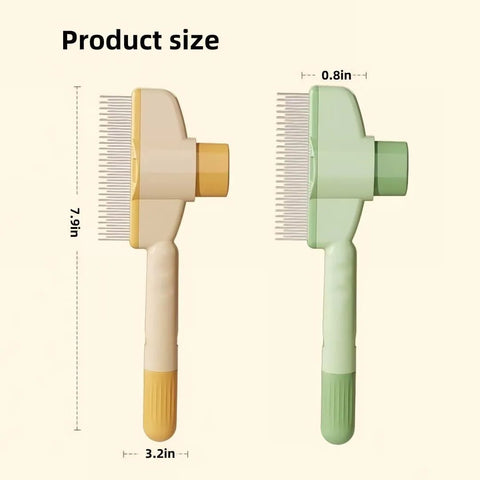 Pet hair and flea comb with ergonomic handle, dense and mixed bristle styles, 7.9-inch length, safe for grooming cats and dogs.