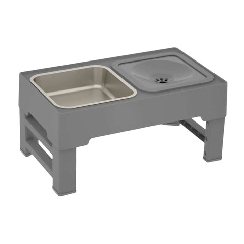 Elevated mess-free raised dog bowls with stainless steel food bowl and splash-proof water bowl on adjustable stand