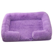 Purple orthopedic soft dog sofa bed with plush cushioning and raised edges for medium-sized dogs
